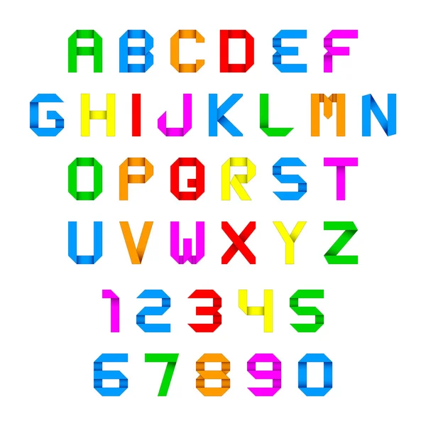 Alfabeto e números origami colorido — Vetor de Stock