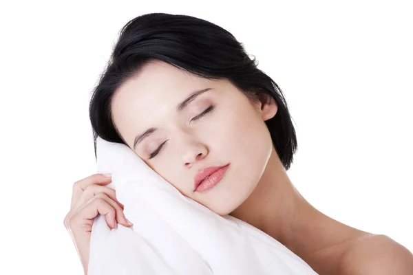 Mujer con almohada — Foto de Stock