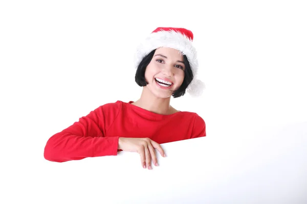 Weihnachtsmann Mädchen mit leerem Brett — Stockfoto