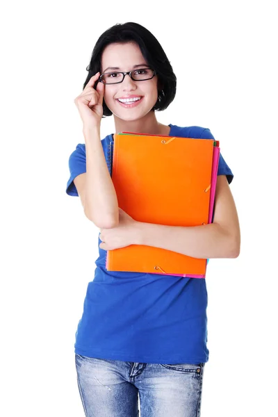 Felice studente donna con quaderni — Foto Stock