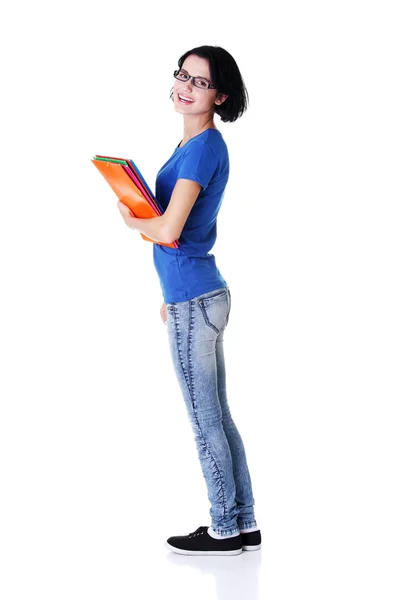 Mulher estudante feliz com cadernos — Fotografia de Stock