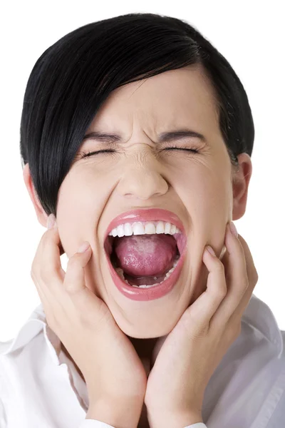 Arg affärskvinna skriker — Stockfoto
