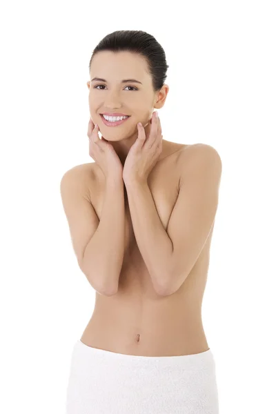 Jovem feliz bela mulher topless — Fotografia de Stock