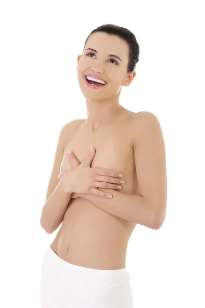 Happy young beautiful topless woman — Stock Photo, Image