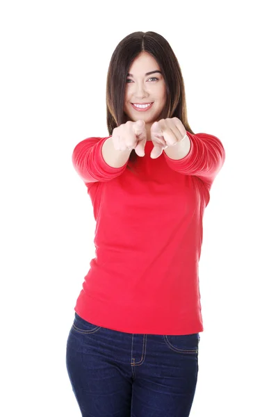 Young beautiful caucasian woman pointing on you — Stock Photo, Image