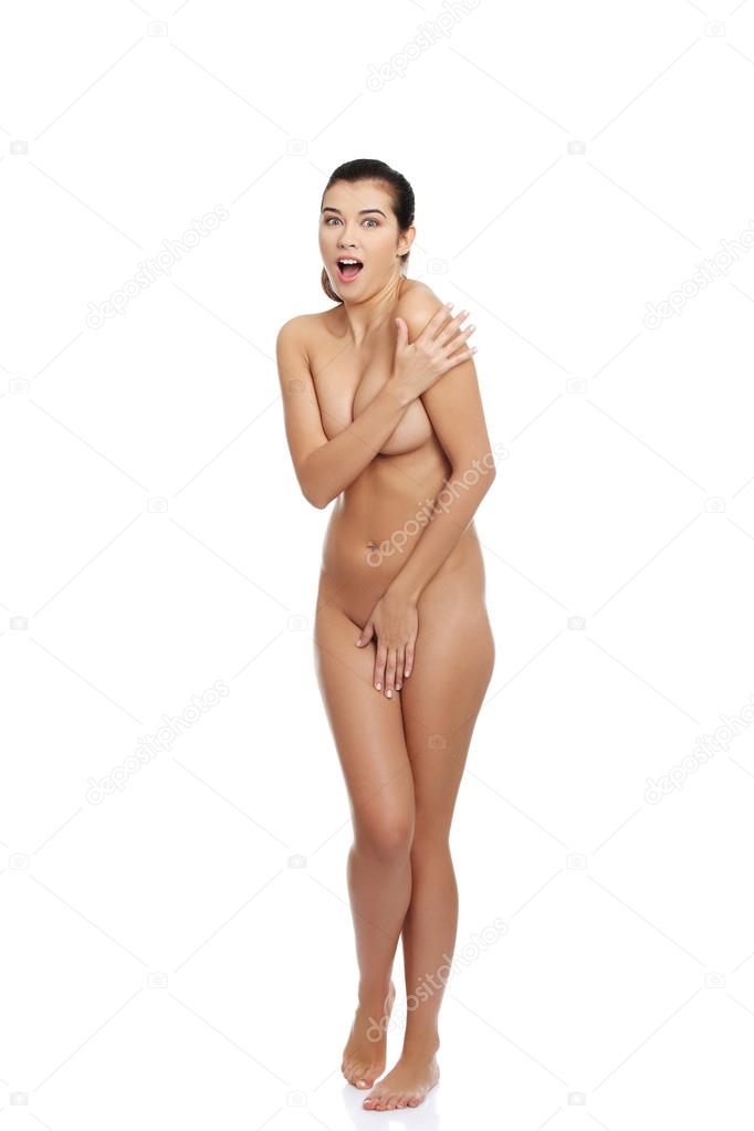 Scared nude woman screaming