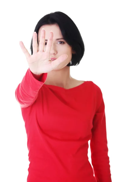 Selbstbewusste Frau macht Stopp-Geste — Stockfoto