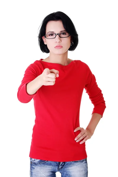 Young beautiful caucasian woman pointing on you — Stock Photo, Image