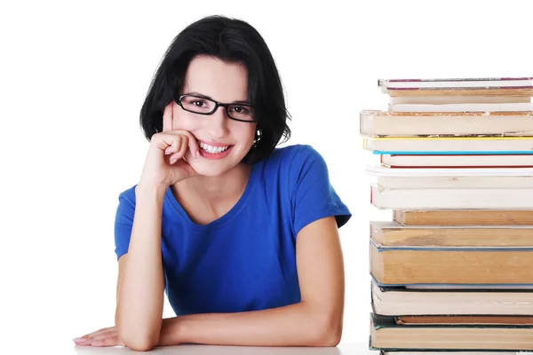 Jovem estudante mulher com livros — Fotografia de Stock