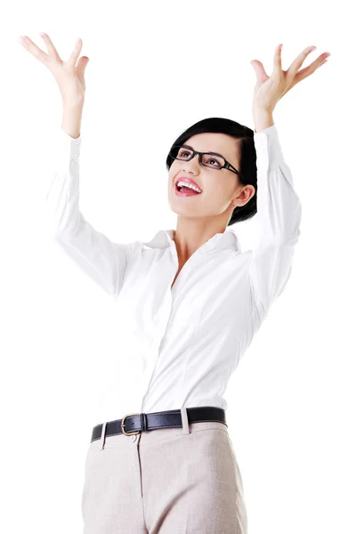 Happy girl with raised hands. — Stock Photo, Image