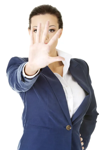 Serious business woman making stop sign — Stock Photo, Image