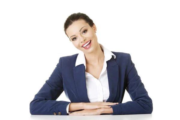 Business woman is sitting at the desk — Stock Photo, Image