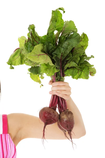 Woman holding beetroot — Stock Photo, Image