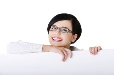 iş kadını gösteren boş tabela