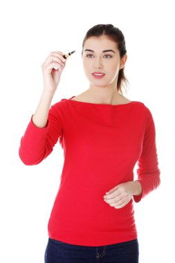 genç kadın bir şey soyut ekrana yazma