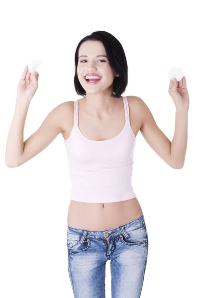 Beautiful woman with cotton pad — Stock Photo, Image