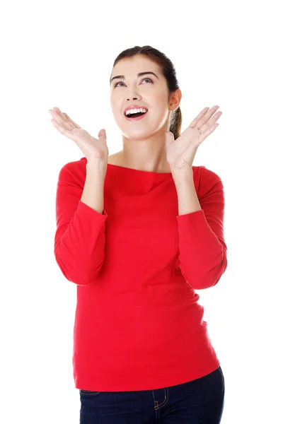 Shocked woman looking up — Stock Photo, Image