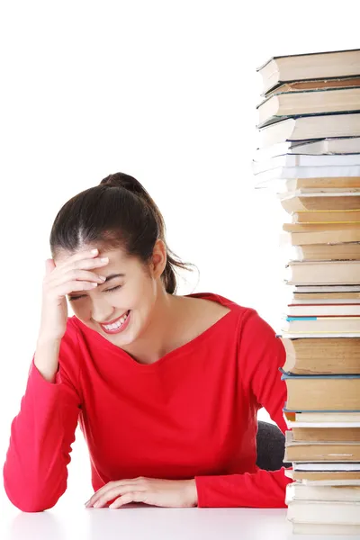 Glada leende ung student kvinna med böcker — Stockfoto