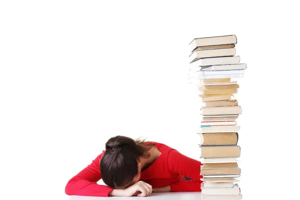 A tanulási nehézségekkel küzdő szomorú diáklány — Stock Fotó