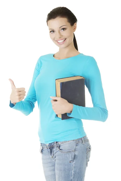 Attractive student woman gesturing OK, — Stock Photo, Image