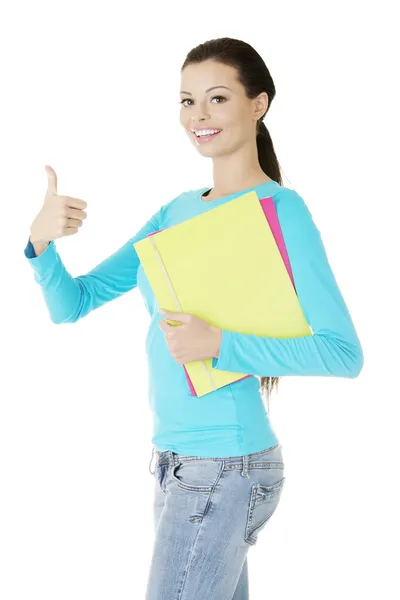 Young student woman gesturing OK — Stock Photo, Image