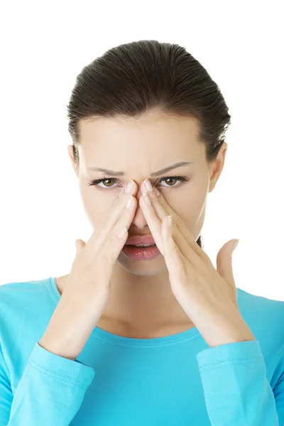 Young woman with sinus pressure pain — Stock Photo, Image