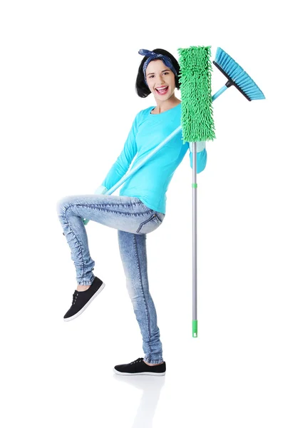 Portret szczęśliwy sprzątaczki — Zdjęcie stockowe