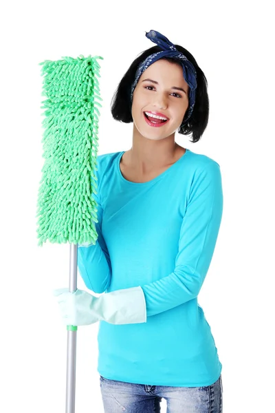 Mutlu temizlikçi kadın portresi — Stok fotoğraf