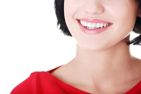 Mulher com seus dentes brancos retos perfeitos . — Fotografia de Stock