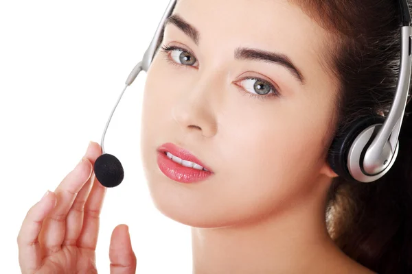 Call center donna con auricolare . — Foto Stock