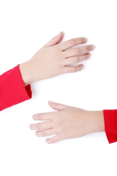 Übergewichtige weibliche Hände halten leeres Brett — Stockfoto