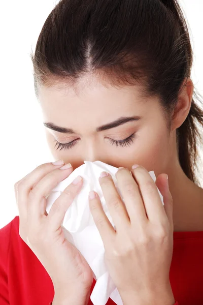 Dospívající žena s alergií nebo nachlazení — Stock fotografie