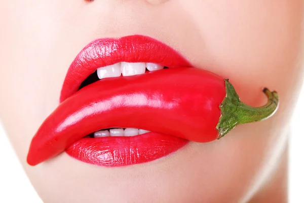 Beautiful woman with hot paprika — Stock Photo, Image