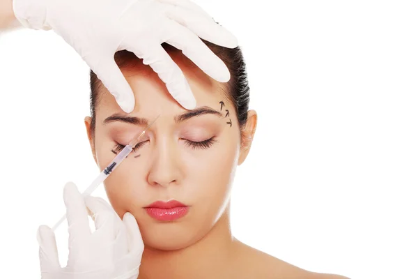 Cosmetic botox injection in the female face — Stock Photo, Image