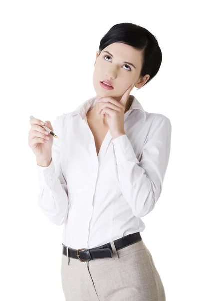 Attraktiva affärskvinna med en penna — Stockfoto