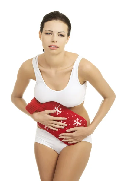 Woman with belly pain — Stock Photo, Image