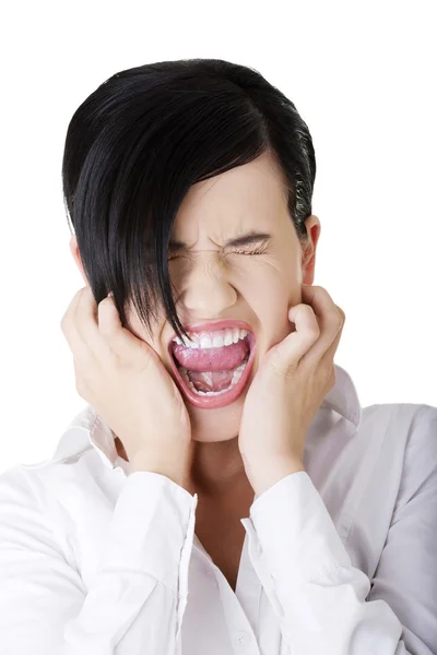 Mulher de negócios estressada ou irritada gritando — Fotografia de Stock