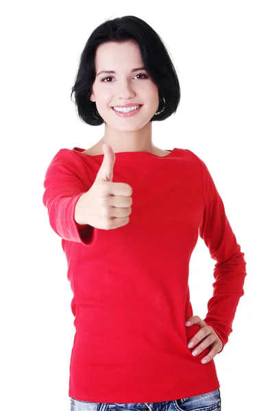 Attractive young student woman gesturing OK — Stock Photo, Image