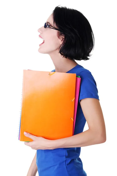 Glückliche Studentin mit Notizbüchern — Stockfoto