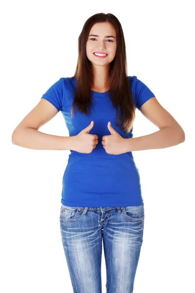 Young student woman gesturing OK — Stock Photo, Image