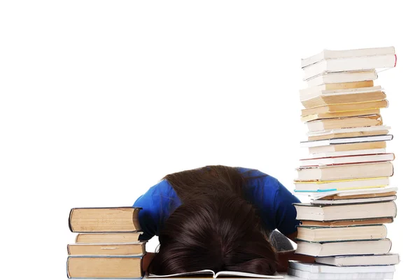 Ragazza adolescente che studia alla scrivania stanca — Foto Stock
