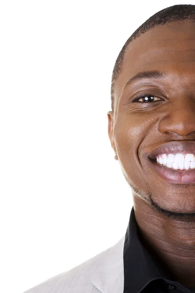 Glad smart svart affärsman leende — Stockfoto
