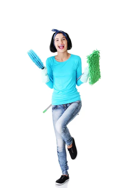 Mutlu temizlikçi kadın portresi. — Stok fotoğraf