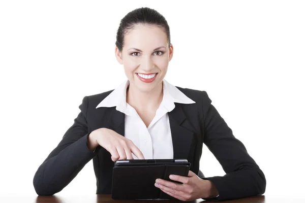 Businesswoman working on tablet computer with touch pad. — Stock Photo, Image