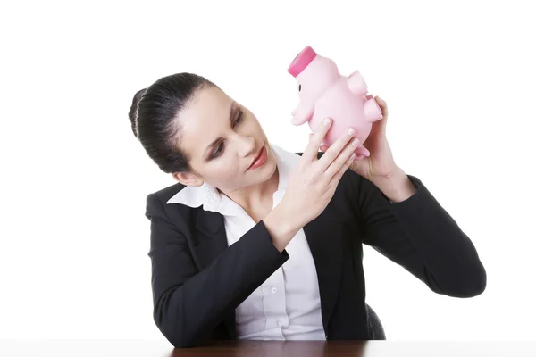 Gelukkig zakenvrouw met haar spaargeld — Stockfoto