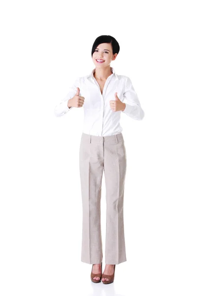 Business woman with ok thumbs up gesture — Stock Photo, Image