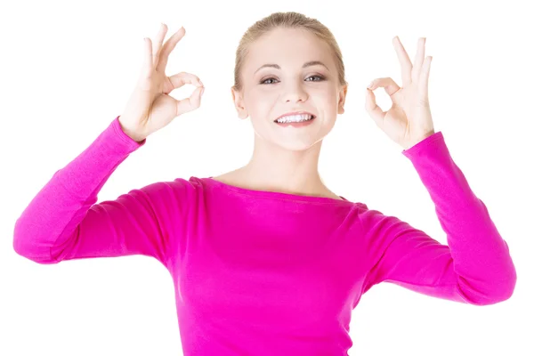 Happy teen girl gesturing perfect — Stock Photo, Image