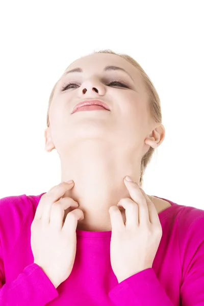 Young beautiful woman scratching her self. — Stock Photo, Image