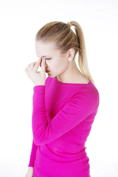 Young woman with sinus pressure pain — Stock Photo, Image