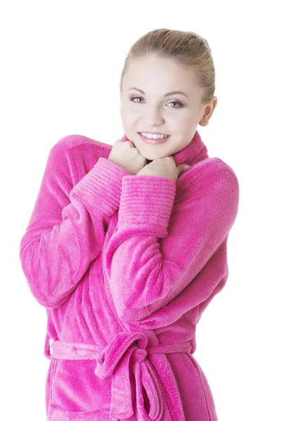 Blond woman in bathrobe — Stock Photo, Image